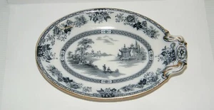 Antique Royal Doulton “Madras” OVAL RELISH DISH Flow Blue Gold Gilt Trim 1902-22 - Picture 1 of 12