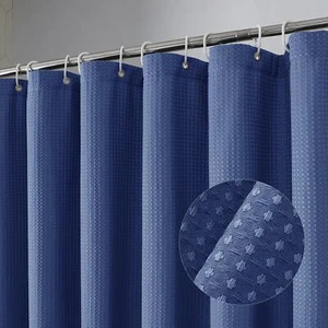 Blue Shower Curtain Set Waffle Textured Heavy Duty Fabric Shower Curtain for ... - Picture 1 of 8