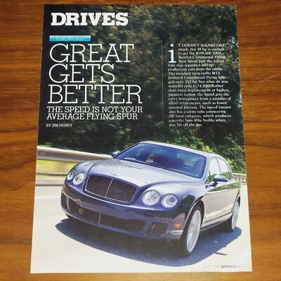 BENTLEY 2009 CONTINENTAL FLYING SPUR SPEED MAGAZINE ARTICLE AUTOWEEK - Image 1 of 2