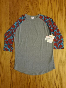 NEW LuLaRoe RANDY T Top Unisex Size Small | Gray Heather, Floral Sleeves NWT - Picture 1 of 2