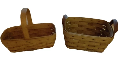 Longaberger Baskets Lot Of Two with leather handles and wood fixed handle Cover