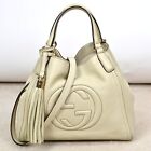 Gucci Soho Ivory White Leather Tassel Crossbody Shoulder Bag Handbag Purse