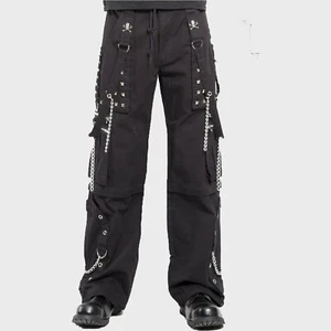 Men’s Electro Trousers Gothic Punk Rave Pants Cyber Chain Bondage Goth Jeans - Picture 1 of 5