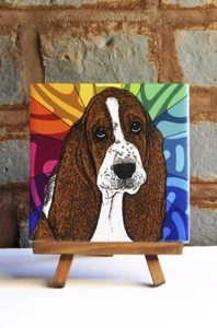Basset Hound Ceramic Coaster Tile - Picture 1 of 1