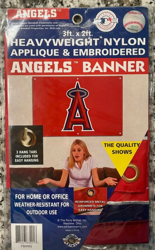 LA Anaheim Angels Party Animal Nylon Applique Embroidered Banner 3' X 2' NEW - Image 1 of 1