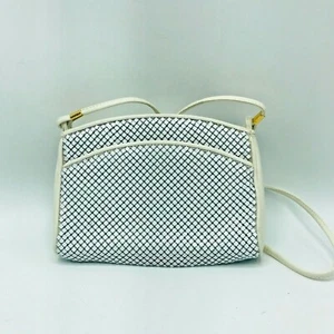 Cartera cruzada vintage años 70 Whiting & Davis de malla metálica blanca correa larga JE - Imagen 1 de 5