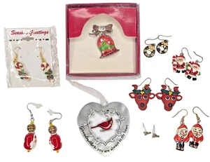 Christmas Mixed Lot Hook Earrings Bell Brooch Grandmother Heart Ornament Santa - Picture 1 of 1