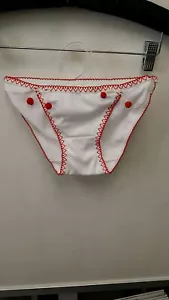 VERY CUTE String Bikini Panties, White With Red Heart Trim and Puffy Balls - Picture 1 of 9
