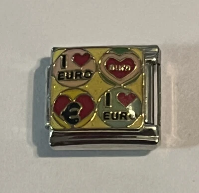 I Love Euro - Moneda Europea Dinero Corazón - Eslabón 9mm Para Pulsera Italiana Dije Foto 1 de 4