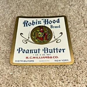 Vintage  ROBIN HOOD Brand PEANUT BUTTER Label R.C. Williams & Co. - Picture 1 of 3
