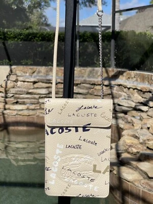 Lacoste Unisex Leather Phone Holder Crossbody Beige NF3586NJ NWT - Image 1 of 4