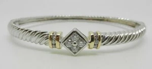 14K White & Yellow Gold Classic Cable Diamond Bangle Bracelet - LB3059 - Picture 1 of 7