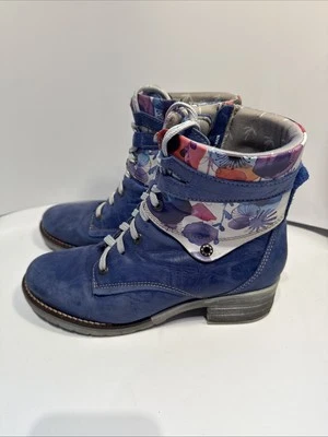 Dromedaris Royal Blue Floral KARA Zip Ankle Leather Boots 40/US 9.5-10 Spring - Image 1 of 4
