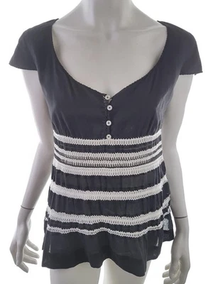 ✨ WEEKEND MAXMARA Womens Popover Tunic Blouse Stripes Black Short Sleeve ✨ - Image 1 of 4