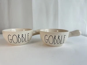 Magenta Rae Dunn Farmhouse GOBBLE - Set of 2 Soup Chili Bowls with Handle M1 - Picture 1 of 3