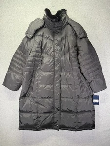 London Fog Coat Womens 2X Black Hooded Down Puffer Faux Fur Collar L860638L93 - Picture 1 of 7