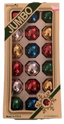 Vintage Pyramid "Jumbo" Multi Color Glass Christmas Ornament 18 Pack