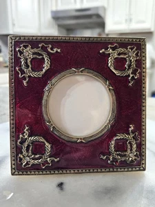 ROT EMAILLIERT 5"X5" TISCHPLATTENRAHMEN - RUND FOTO silberfarbene Akzente - Bild 1 von 1