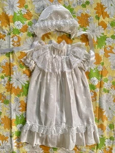 Vtg Floral Embroidered Ivory Christening Gown Baby Communion Bonnet 0-6 Months - Picture 1 of 11