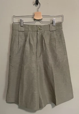 VNT Pantalones Cortos Giorgio Sant Angelo Años 90 Verde Salvia Mamá Plisado Mezcla de Lino 28”w Talla 8 Foto 1 de 4
