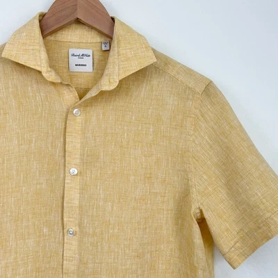 Baird McNutt 100% Linen Yellow Woven Murano Short Sleeve Button-Up Shirt  - Image 1 of 4