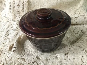 Vintage Marcrest Gänseblümchen Punkte Fett Glas + Deckel Steinzeug ofenfest braun glasiert 5" - Bild 1 von 7