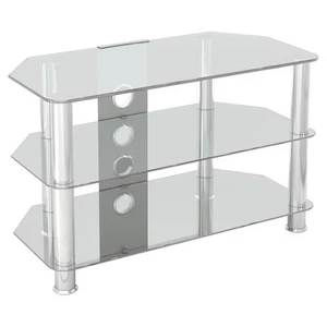 Pemberly Row Steel and Glass TV Stand for 10" to 42" TVs - Clear/Chrome - Picture 1 of 7