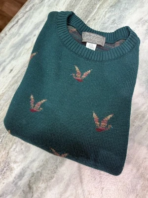 Suéter The Man's Shop Lord & Taylor Lana Virgen Cuello Redondo Cazador Pájaros Verdes L Foto 1 de 4