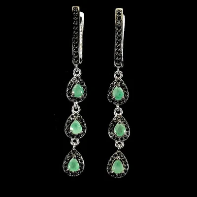 925 Sterling Silver Earrings Pear Emerald 4x3mm Spinel Natural Gemstone Jewelry - Image 1 of 4