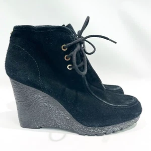 Michael Kors Womens 9.5 Wedge Booties Black Suede Lace Up Ankle Boot - Picture 1 of 9