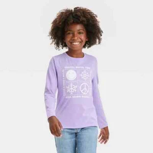Girls' Long Sleeve 'Winter Vibes' Graphic T-Shirt Cat & Jack™ Lavender S (6/7) - Picture 1 of 1