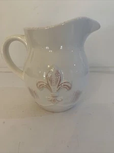 Pretty Ceramic fleur-de-lis white Pitcher 6” Vase Decor Spring Holiday No chips - Picture 1 of 6