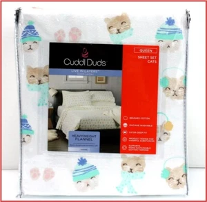 Cuddl Duds Heavy Weight 100% Cotton FLANNEL Sheet Set - Kitty CATS QUEEN 🌟NEW🌟 - Picture 1 of 5