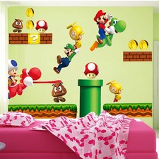 Super Mario Bros Mural Wall Decals Sticker Kids Room Drawers Decor Removable