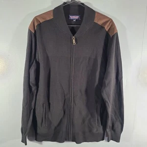 Roundtree & Yorke Mens Black Ribbed Zip Up Sweater Jacket Size Large - Picture 1 of 12