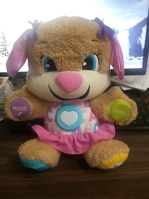 FISHER-PRICE LIGHT BROWN PUPPY DOG PLUSH STUFFED ANIMAL 11" TALL, NEEDS BATTERY - Image 1 of 2