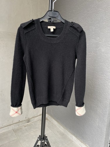 Maglione donna Burberry 100% cashmere maglione XS Nova check polsino nero