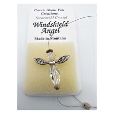 Swarovski Crystal Windshield Angel Ornament Silver Tone Wings Made in Montana