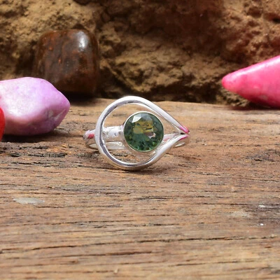 Appealing Green Amethyst Gemstone 925 Sterling Silver Handmade Ring All Size - Image 1 of 4