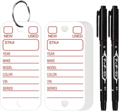 Poly Key Tags Plastic Key Tags w/ 200 Rings & 2 Markers Car Dealer 200 Pieces - Image 1 of 4