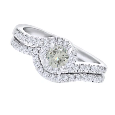 Комплект обручальных и помолвочных колец из муассанита 6 карат с родиевым покрытием для новобрачных? Стерлинговый - Изображение 1 из 2