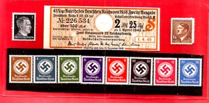 1938 ALEMANIA TERCER 3RD Reich ÁGUILA EN RELIEVE SELLO BONO CUPÓN hasta 1949 + sellos - Imagen 1 de 2