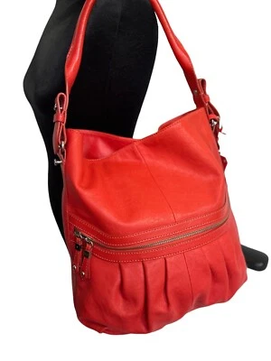 XX Maxx NY Large Shoulder Hobo Bag Hot Red Cowhide Leather Valentines - Image 1 of 4