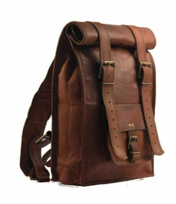 New Vintage Laptop Unisex Satchel Goat Leather Backpack Bag Rucksack - Image 1 of 4