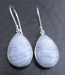BLUE LACE AGATE EARRINGS - Healing Crystal, Throat Chakra, Stress Relief - Picture 1 of 3