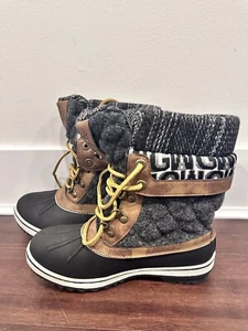 Global Win Womens Boots 10 W1910-20 Waterproof Insulated Snow Black Brown Duck - Picture 1 of 6
