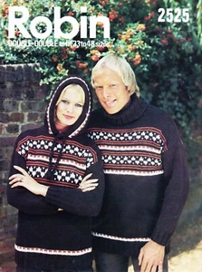 ~ Vintage 1970s Robin Knitting Pattern For Fair Isle Sweaters ~  33" ~ 48" ~ - Picture 1 of 1