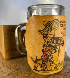 Leather Wrapped Mexican Shot Glass: "Drunk by Hobby is the Mexican Cabron" - Picture 1 of 10