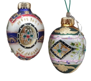 Eiförmige Glas Ornamente Oval Glitzer Weihnachten Mehrfarbig 2er Set - Bild 1 von 9