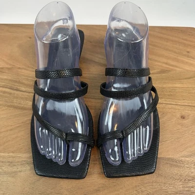 Womens Open Edit Jagger Black Croc Print Thong Sandals Kitten Heels Size 8 M - Image 1 of 4